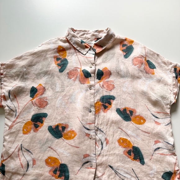 Rachel Zoe 100%‎ Linen Floral Print Button Up Shirt Size Medium Blouse Top Peach - Picture 8 of 16